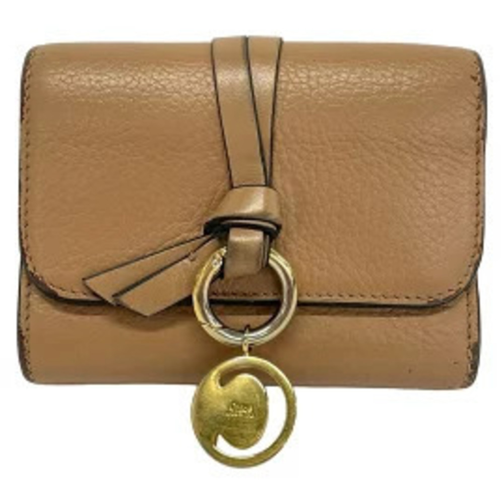 Chloe Alphabet Trifold Wallet Double Snap Closure C Brown Leather
